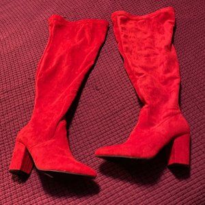 Over the knee true red boots